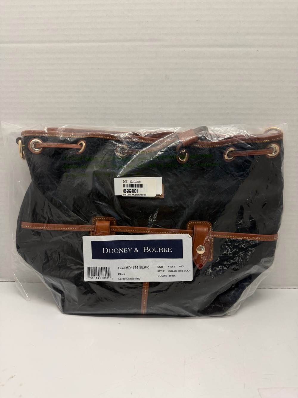 Dooney & Bourke Large Nylon Drawstring Tote Bag with Leather Trim